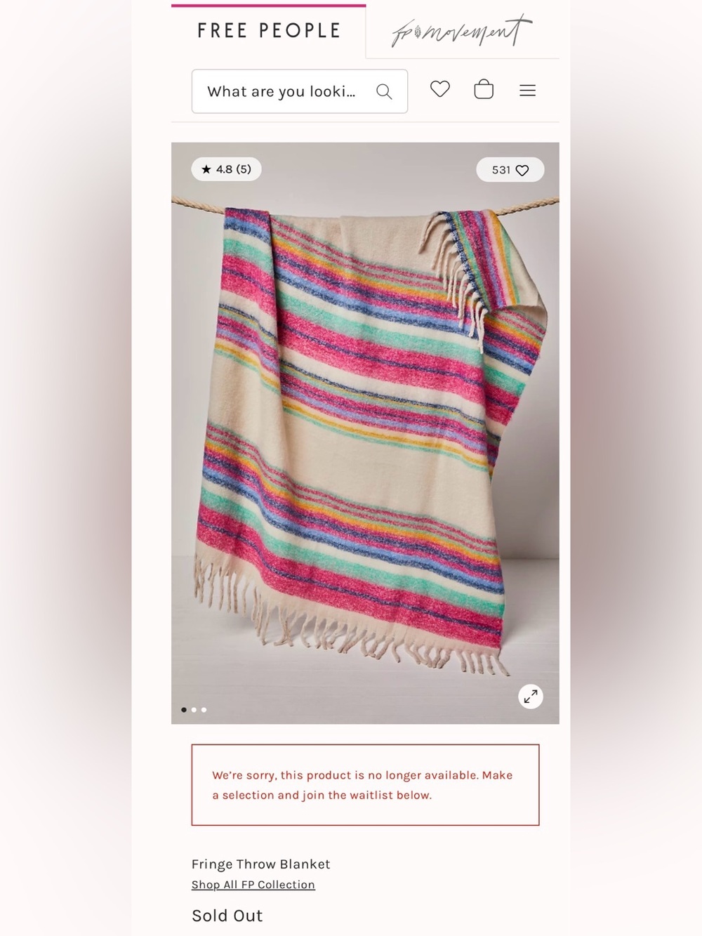 Free People Cream Throw Blanket with Multicolor Stripes